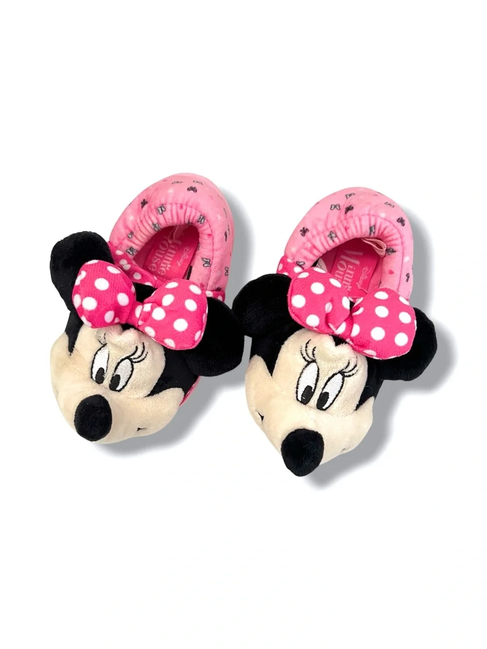 Disney Minnie Mouse Plush Slippers Toddler Girls Size 7/8 Pink Polka Dot Bows